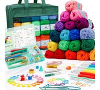 Inscraft Kit de fil à crochet pour débutants, adultes et enfants, comprend 1 600 m d'écheveaux en acrylique de 30 couleurs, un manuel de l'utilisateur (français non garanti), des crochets, un sac