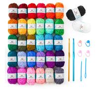 Inscraft Kit de fil crochet pour dbutants 1 440 m, 32 couleurs, cheveaux de fil acrylique, 2 crochets, 2 aiguilles tisser, 4 marqueurs de p