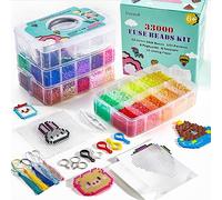 INSCRAFT Kit de Perles à Repasser, 33000 Pcs 5mm Perle à Repasser 33 Couleurs avec 150 Motifs Planches Papiers à Repasser Pincettes Boîte de Rangement, Perles à Fusion Kit Artisanal pour Cadeau Enfant