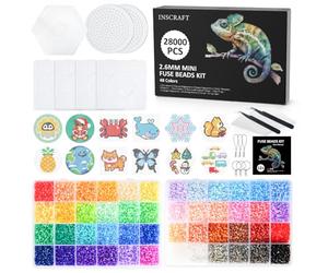 INSCRAFT Perles à Repasser 28000 Pièces 2,6mm, 48 Couleurs Perles à Fusion avec Motifs Planches Papiers à Repasser Pincettes, Perle Artisanal Jeu Créatif Jouet Activité Mannuelle Enfant
