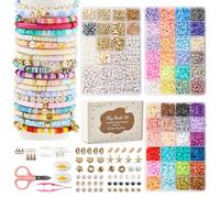 INSCRAFT Perles pour Bracelet 11000 Pcs, 48 Couleurs Perle Plate Heishi avec Perle Lettres, Kit Bijoux pour DIY Collier Boucle d'Oreille, Artisanat Activité Mannuelle Adulte pour Fille Ados