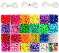 INSCRAFT Perles pour Bracelet, 3300 Pièces Kit Perles de Rocaille de 9mm en 23 Couleurs avec Motifs Lettres et Étoiles, Fil Élastique pour Fabrication de Bracelets et Bijoux, Kit Bracelet Enfant