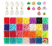 INSCRAFT Perles pour Bracelet, 4600 Pièces Kit Perles de Rocaille de 9mm en 27 Couleurs avec Motifs Lettres et Étoiles, Fil Élastique pour Fabrication de Bracelets et Bijoux, Kit Bracelet Enfant