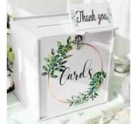 Inscrip Boîte pour cartes de mariage avec serrure, boîte cadeau en PVC blanc pour réception de mariage, eucalyptus, bricolage, enveloppe d'argent, boîte à cartes, pour fête, remise de diplôme, fête