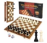 Inscrip Jeu d'échecs magnétique 3-en-1, échiquier en Bois avec Rangement, Jeu d'échecs et de Dames Pliable et Portable, pour fêtes et activités familiales, échecs de Voyage-39x39 cm