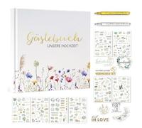 Inscrip Livre d'or de mariage - Vintage vierge - À remplir et coller des photos - Avec autocollants gratuits et stylos métalliques - Pour mariage, anniversaire, enterrement de vie de jeune fille