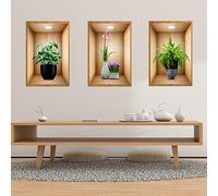 Inscrip Lot de 3 stickers muraux 3D - Motif vases - Pour salon, plante verte - En vinyle - Autocollants muraux pour salon, chambre à coucher, cuisine, bureau - B - 30 x 45 cm