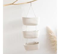 Inscrip Paniers de rangement suspendus pour porte, rangement à 3 niveaux en corde de coton tissé, organisateur de rangement à suspendre pour salon, salle de bain, cuisine (blanc)
