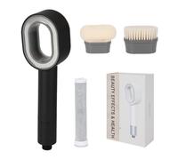 Inscrip Pommeau de douche 3 en 1 avec filtre, douchette à main avec brosses de nettoyage, éponge, filtre anti-calcaire, pommeau de douche haute pression à économie d'eau pour enlever l'eau dure (noir)