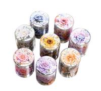 Inscrip Washi Tape Lot de 8 rouleaux de ruban adhésif Washi en PET - Motif : tournesol, rose, hortensia, plantes rétro, feuilles washi - Pour bricolage, scrapbooking, paquet cadeau (8 rouleaux)