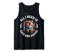 Inscription « All I Need are Cats and Coffee » avec Inscription Humoristique en Allemand All I Need Débardeur