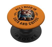 Inscription « All I Need are Cats and Coffee » avec Inscription Humoristique en Allemand All I Need PopSockets PopGrip Adhésif