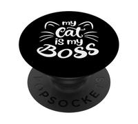 Inscription Amusante en Forme de Chat - Adorable Amoureux des Chats - My Cat is My Boss PopSockets PopGrip Adhésif