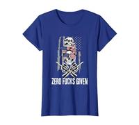 Inscription Sarcastique Zero Fucks Given Drapeau USA Tête de Mort T-Shirt, Femme, Bleu Royal, XXL