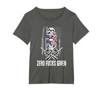 Inscription Sarcastique Zero Fucks Given Drapeau USA Tête de Mort T-Shirt, Femme Grandes Tailles, Asphalte, 4X