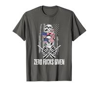Inscription Sarcastique Zero Fucks Given Drapeau USA Tête de Mort T-Shirt, Homme, Asphalte, XL