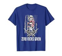 Inscription Sarcastique Zero Fucks Given Drapeau USA Tête de Mort T-Shirt, Homme, Bleu Royal, XXL