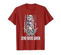 Inscription Sarcastique Zero Fucks Given Drapeau USA Tête de Mort T-Shirt, Homme, Canneberge, XXL