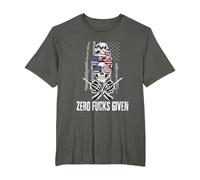 Inscription Sarcastique Zero Fucks Given Drapeau USA Tête de Mort T-Shirt, Homme Grandes Tailles, Asphalte, 3X Tall