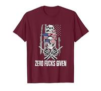 Inscription Sarcastique Zero Fucks Given Drapeau USA Tête de Mort T-Shirt, Homme, Marron, M