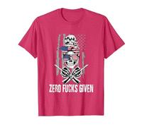 Inscription Sarcastique Zero Fucks Given Drapeau USA Tête de Mort T-Shirt, Homme, Rouge Chiné, XL