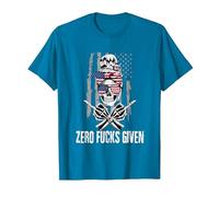 Inscription Sarcastique Zero Fucks Given Drapeau USA Tête de Mort T-Shirt, Homme, Saphir, 3XL