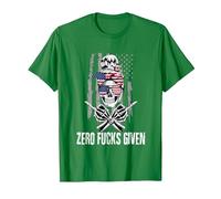 Inscription Sarcastique Zero Fucks Given Drapeau USA Tête de Mort T-Shirt, Homme, Vert Kelly, 3XL