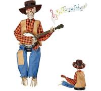 INSDHCCHD Squelettes de Banjo en Duel animés Amusants, Figurine de Musiciens squelettes Country, Squelette Musical d'halloween, décoration intérieure et extérieure d'automne.(Yellow-with Light)