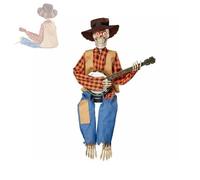 INSDHCCHD Squelettes de Banjo en Duel animés Amusants, Squelette Musical d'halloween, Figurine de Musiciens squelettes Country, for décoration d'intérieur/extérieur d'halloween.(Yellow-with Light)