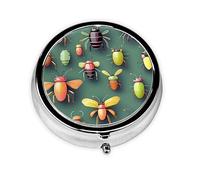 Insect Atlas Boîte à pilules ronde en fer galvanisé avec 3 compartiments en plastique 5,1 x 5,1 x 1,8 cm