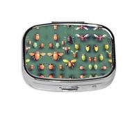 Insect Atlas Pilulier carré avec motif imprimé complet - Étui de voyage portable en métal pour vitamines et médicaments, 5,6 x 4,1 x 1,8 cm.