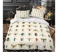 Insect Illustrations Parure de Lit Microfibre Hypoallergique 3D Effet 3 Pièces 2 Taies Ultra Douce Vintage Natural History Linge de Lit Confortable Entretien Facile for les Enfants King（220x240cm）