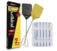 Insectifuge MATA Moscas Lot de 2 tapettes à mouches en cuir avec 5 pièges à mouches à fenêtre - Tapette à mouches manuelle très résistante, rétractable pour intérieur et extérieur, grande tapette à