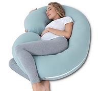 INSEN Oreiller de grossesse pour dormir, oreiller de maternité avec housse en coton rafraîchissant, en forme de C pour dormir sur le côté enceinte (jersey vert)