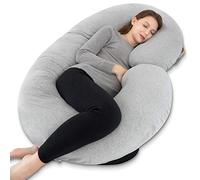 INSEN Oreiller de grossesse, coussin de maternité avec housse en velours, oreiller de corps en forme de C pour dormir (jersey gris)