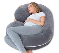 INSEN Oreiller de grossesse pour dormir, oreiller de maternité avec housse en jersey de coton, oreiller de corps en forme de C pour femmes enceintes (gris)