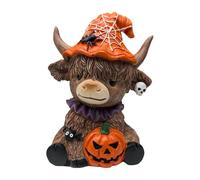 INSEOWI Figurine en Résine De Citrouille Tenant Un Crâne Vache des Hautes Terres Décoration Fête d'halloween Figurine Artisanale en Résine Ornement 'Art pour La Maison Décorations 'Halloween
