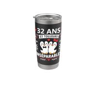 Inséparables amour 32 ans Mariage Anniversaire couple 32 ans Gobelet isotherme en acier inoxydable double paroi