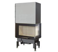Insert bois Austroflamm Cheminée d'angle 63x40x42S 2.0 | 8 kW porte coulissante Volet du coin droit, céramique noire
