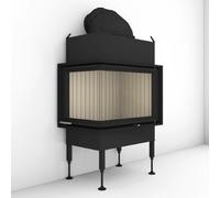 Insert bois Brunner BKH 5.0 Eck 42-66-42 porte pivotante 9 kW Couvercle en fonte ⌀ 200 mm, Blendrahmen, schwarz, Eckverglasung links