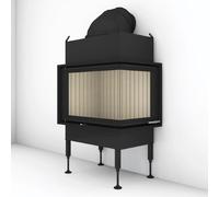 Insert bois Brunner BKH 5.0 Eck 42-66-42 porte pivotante 9 kW Couvercle en fonte ⌀ 200 mm, Blendrahmen, schwarz, Eckverglasung rechts