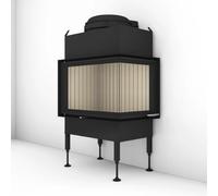 Insert bois Brunner BKH 5.0 Eck 42-66-42 porte pivotante 9 kW Hotte basse en fonte Ø 180 mm, Anbaukante, Eckverglasung rechts