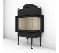 Insert bois Brunner BKH 5.0 Eck 42-66-42 porte pivotante 9 kW Hotte basse en fonte Ø 180 mm, Blendrahmen, schwarz, Eckverglasung rechts