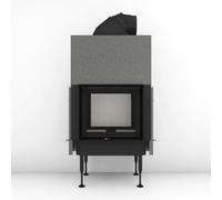 Insert bois Brunner BKH 5.0 Tunnel 42-50 | 8 kW porte coulissante/pivotante Gusshaube ⌀ 200 mm und Wärmetauscherringe Guss, Anbaurahmen, schwarz 60 mm
