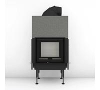 Insert bois Brunner BKH 5.0 Tunnel 42-50 | 8 kW porte coulissante/pivotante Gusshaube ⌀ 200 mm und Wärmetauscherringe Guss, Cadre noir