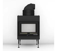 Insert bois Brunner BKH 5.0 Tunnel 42-66 | 9 kW porte pivotante/pivotante Gusshaube ⌀ 200 mm und Wärmetauscherringe Guss, Cadre noir