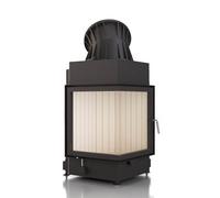 Insert bois d’angle Brunner 57/52/52 | 10 kW porte pivotante Cadre de montage noir + hotte à air chaud coulée ⌀ 200 mm