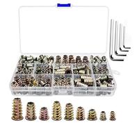 Insert Fileté Bois Vis en Alliage de Zinc M4 M5 M6 M8 Insert Fileté Écrou De Vis à Six Pans Creux,4 Clés Allen, pour Les Meubles En Bois (150 pièces)