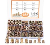 Insert Fileté Metal, 155 Pièces Insert Fileté Bois Insert Bois M4 M5 M6 M8 Ecrou a Sertir Pour Meubles en Bois Avec Boîte en Plastique