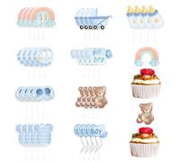Inserts De Fête Pour Garçons 36 Pièces, Décoration De Gâteau, Inserts De Gâteau Pour Bébé, Inserts De Cupcakes Pour Fête De Révélation Du Genre, Réception-Cadeau Pour Bébé